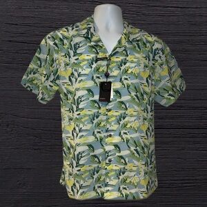Quieti Performance Men’s Tropical Leaf Button Up Shirt | Size M | 4-Way Stretch